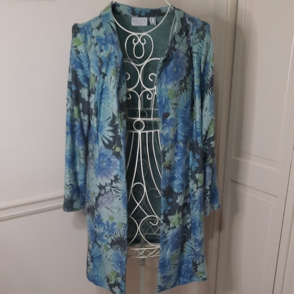 Susan Graver Blue and Green Cardigan